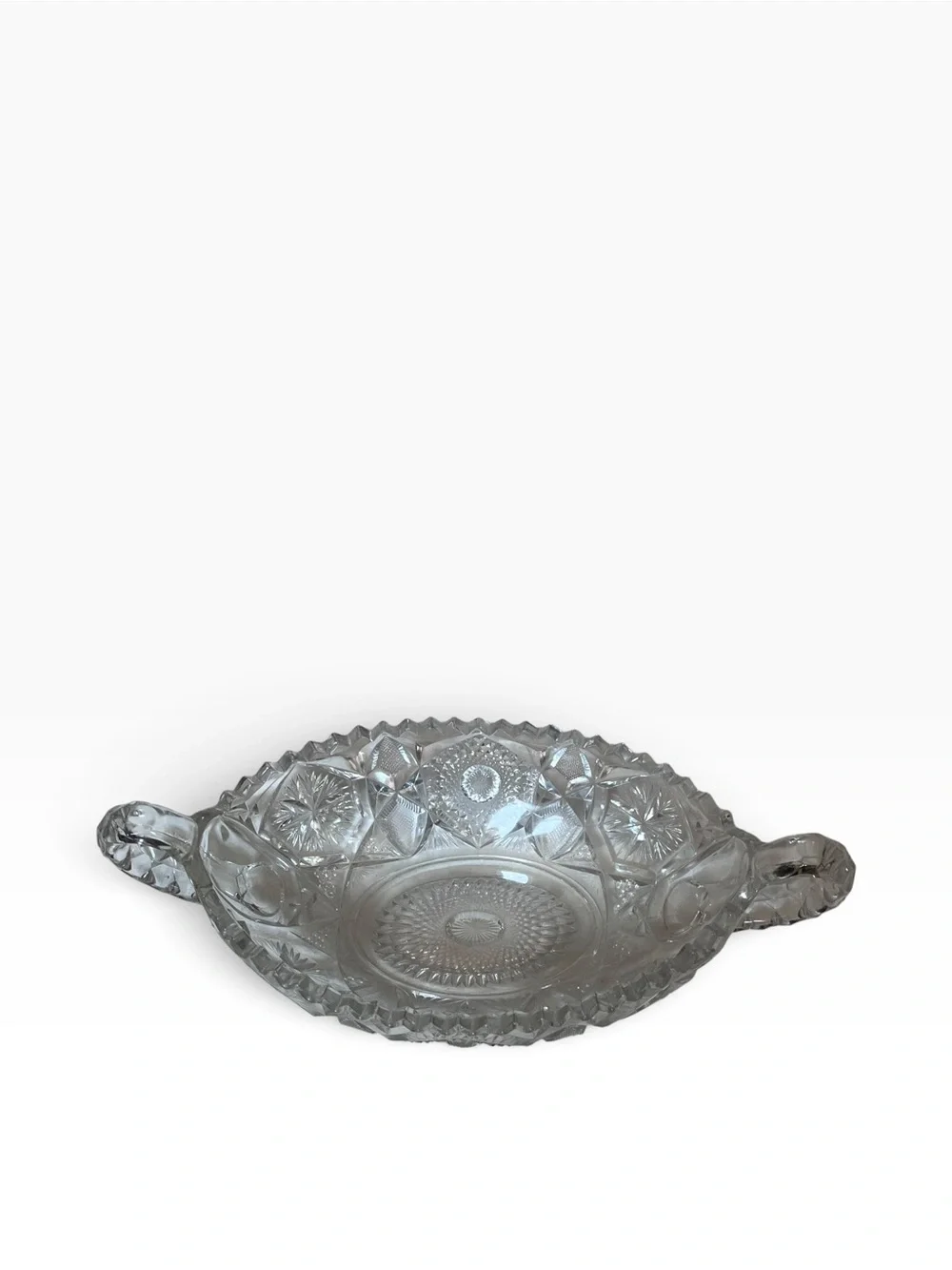 Vntg Imperial Glass Clear Glass Ornate Two Handled Basket Serving Bowl Large 13”